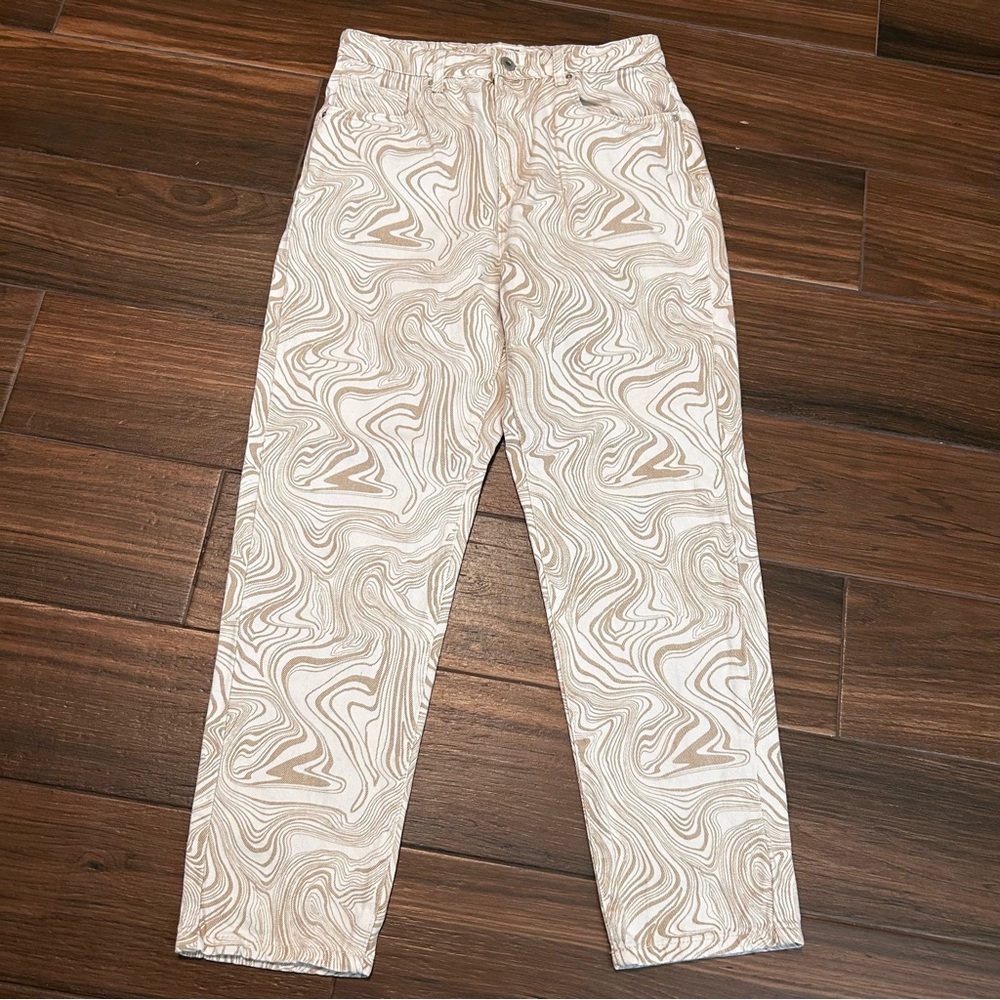 Cotton:On Mom Jeans 6 Swirl‎ Cream White Tan Light Brown Straight Leg Cotton